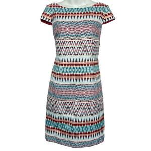 Vince Camuto Womens Print Cap Sleeve Sheath Mini Metallic Dress Lined sz 6